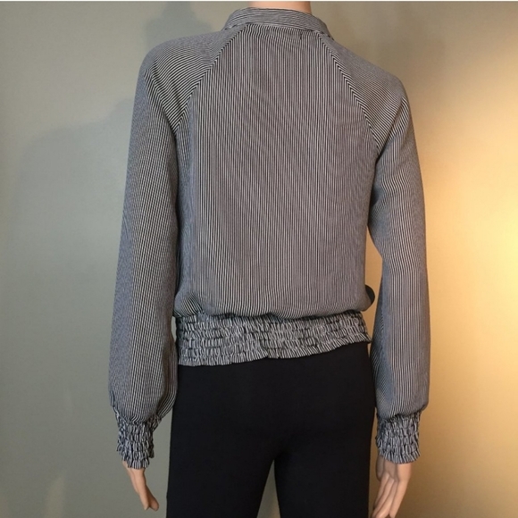 MAURICES Jacket Ladies Medium Black White Striped Long Sleeve Sheer Smocking Top - Picture 3 of 10